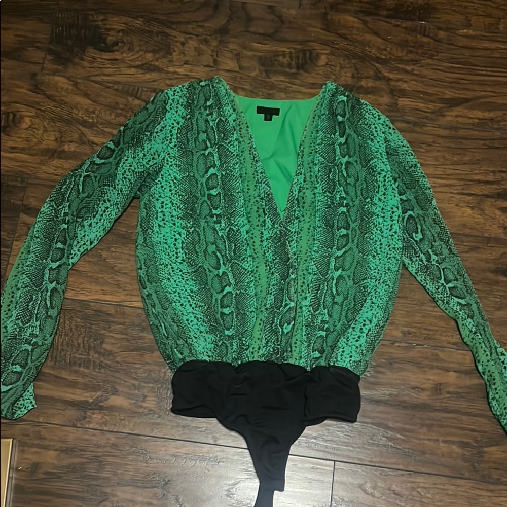NBD Green Snakeskin Bodysuit with Black Bottom
